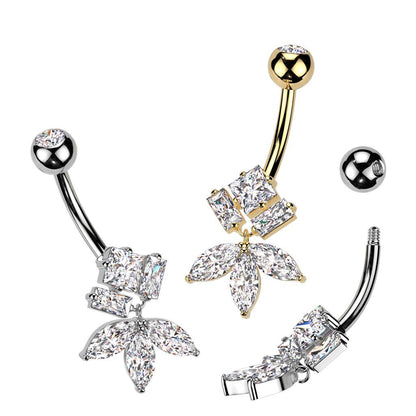 TITAN Bauchnabelpiercing mit Quadrat Zirkinoa Kristall und Marquise Fächer Anhänger (9298194104648)