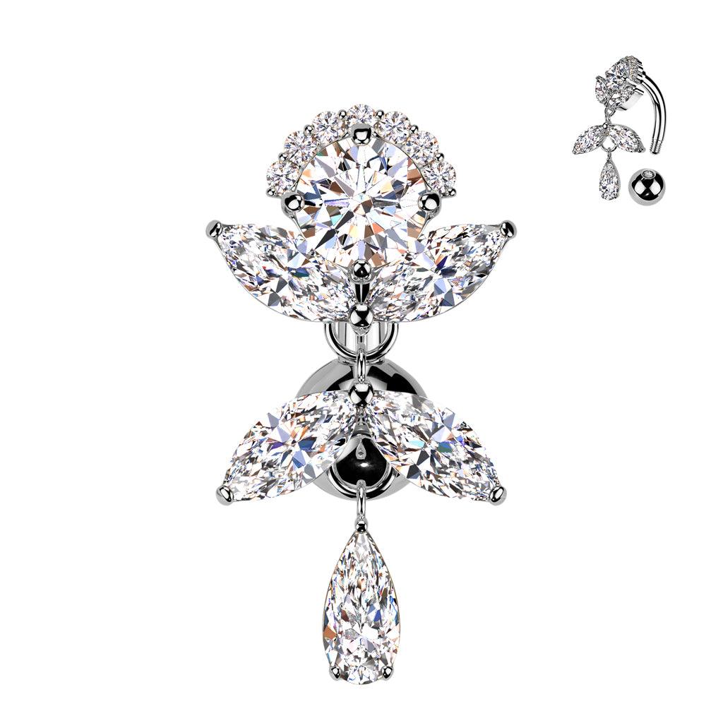 TITAN Bauchnabelpiercing mit hängendem Blätter Motiv und Zirkonia Kristallen (9298185716040)