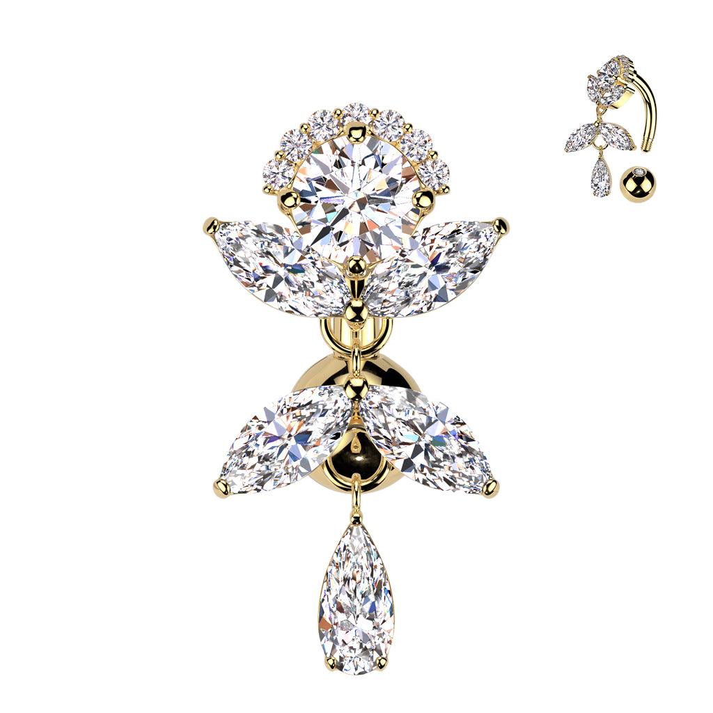 TITAN Bauchnabelpiercing mit hängendem Blätter Motiv und Zirkonia Kristallen (9298185716040)