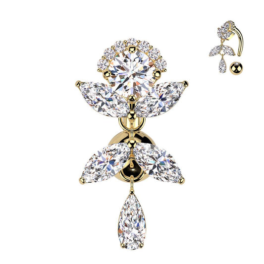 TITAN Bauchnabelpiercing mit hängendem Blätter Motiv und Zirkonia Kristallen (9298185716040)