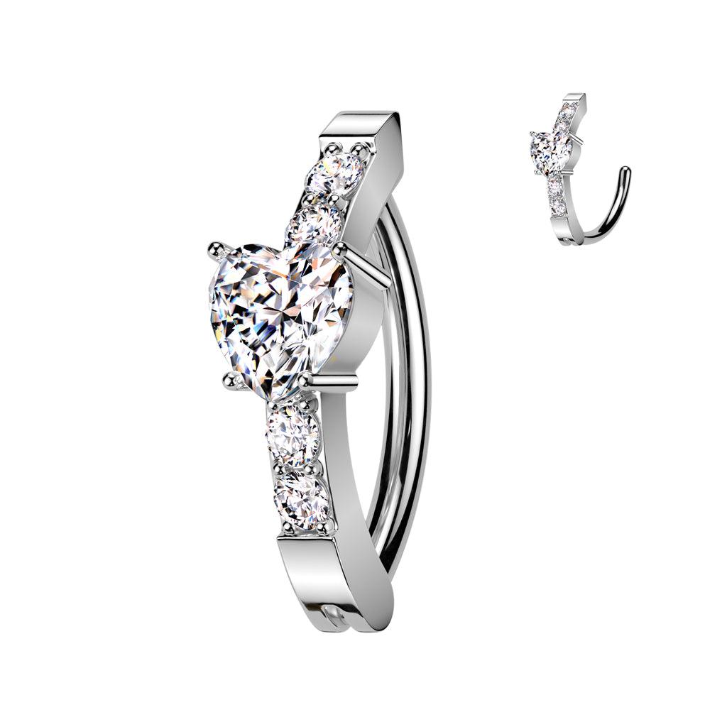 Bauchnabelpiercing Ring mit eingefassten Herz Zirkonia Kristall (9317537808712)