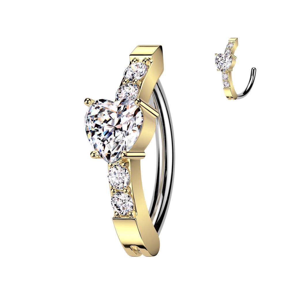 Bauchnabelpiercing Ring mit eingefassten Herz Zirkonia Kristall (9317537808712)