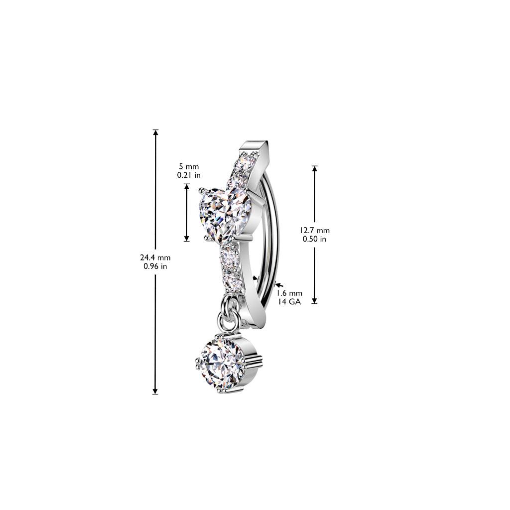 Bauchnabelpiercing Ring mit eingefassten Kristallen und rundem Zirkonia Kristall Anhänger (9317473321288)