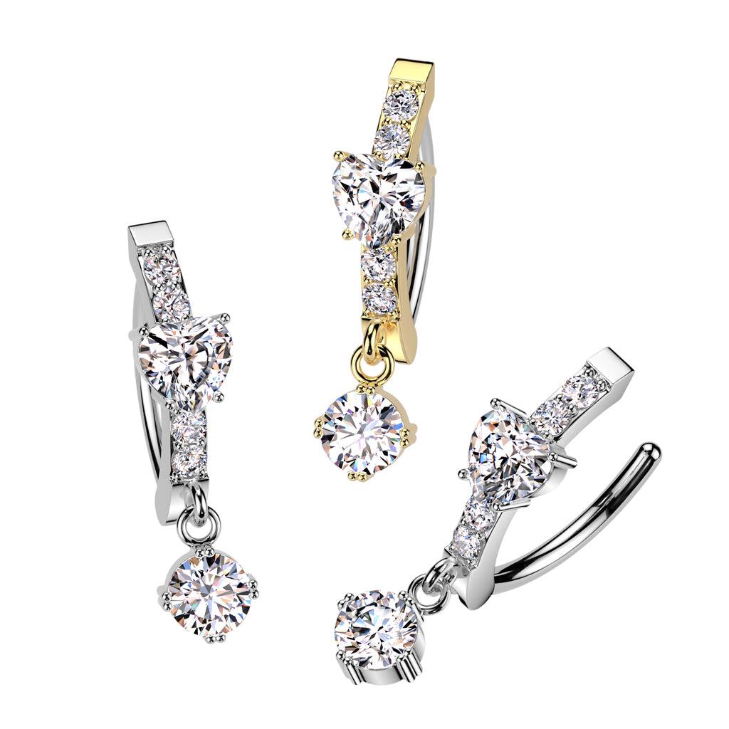 Bauchnabelpiercing Ring mit eingefassten Kristallen und rundem Zirkonia Kristall Anhänger (9317473321288)