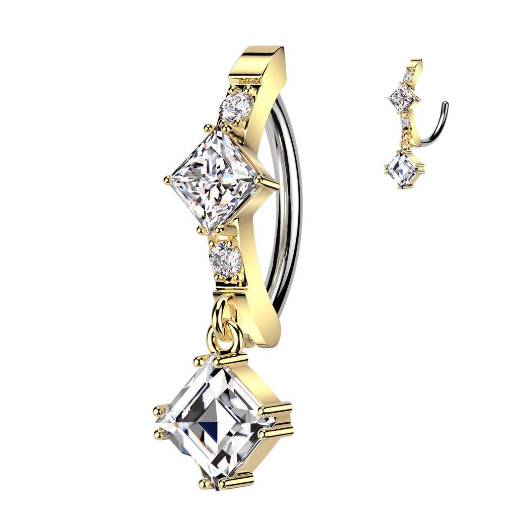 Bauchnabelpiercing Ring mit eingefassten Kristallen und Diamant Zirkonia Anhänger (9317455364424)