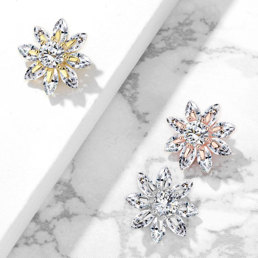 Dermal Anchor Aufsätze Blüten Motiv mit Zirkonia Kristallen Titan  (9308689989960)