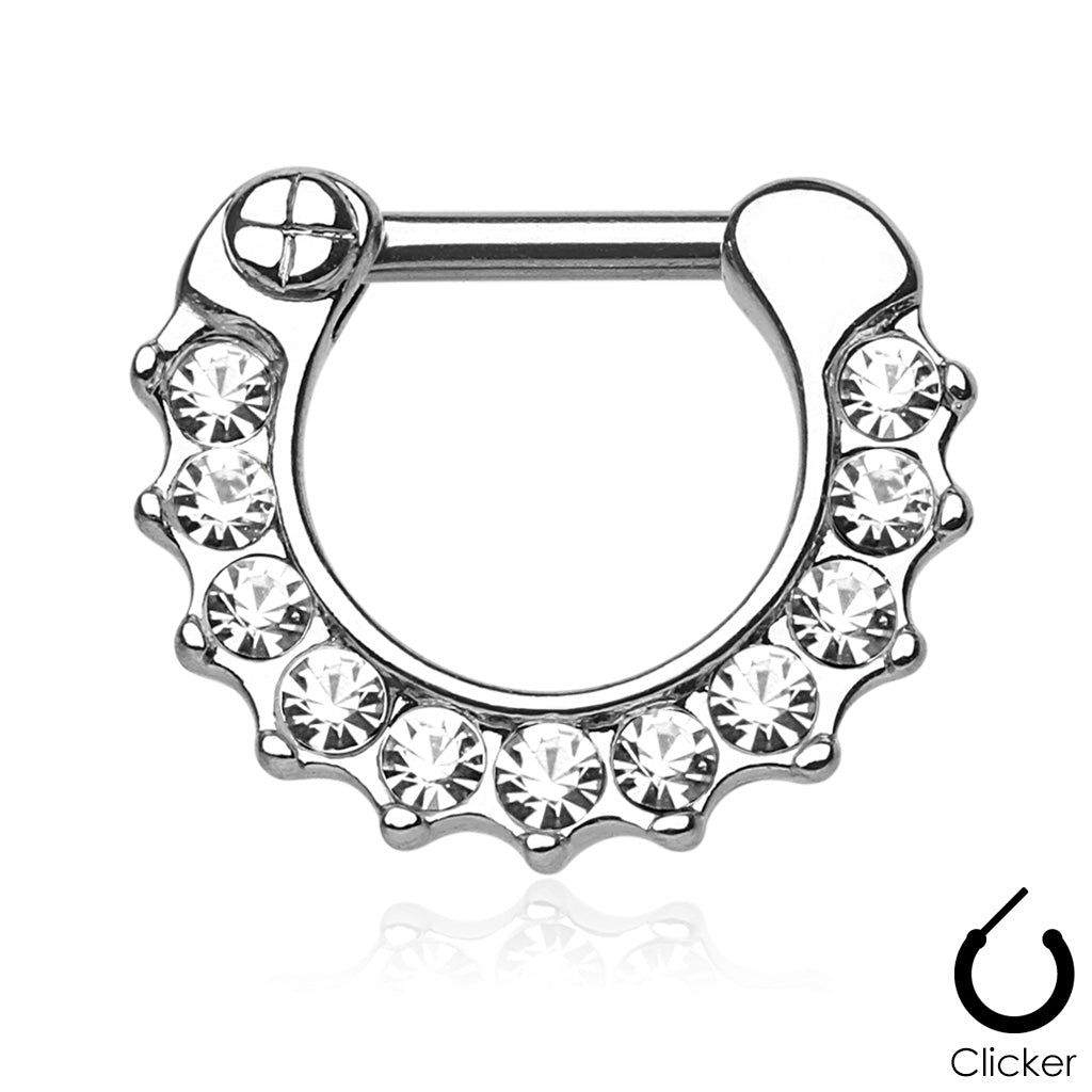 Chirurgenstahl Septumpiercing Segmentclicker silber mir geradem stab eingefassten zirkonia kristallen (9187251421512)