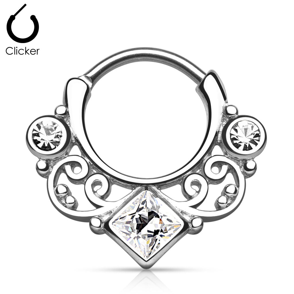 septumpiercing segmentclicker silber chirurgenstahl mit zirkonia kistallen filigranem ring (9187233300808)