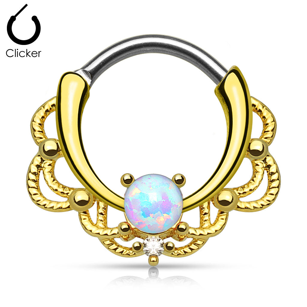 septumpiercing segmentclicker  chirurgenstahl vergoldet mit opal kistall filigranem ring (9186976203080)