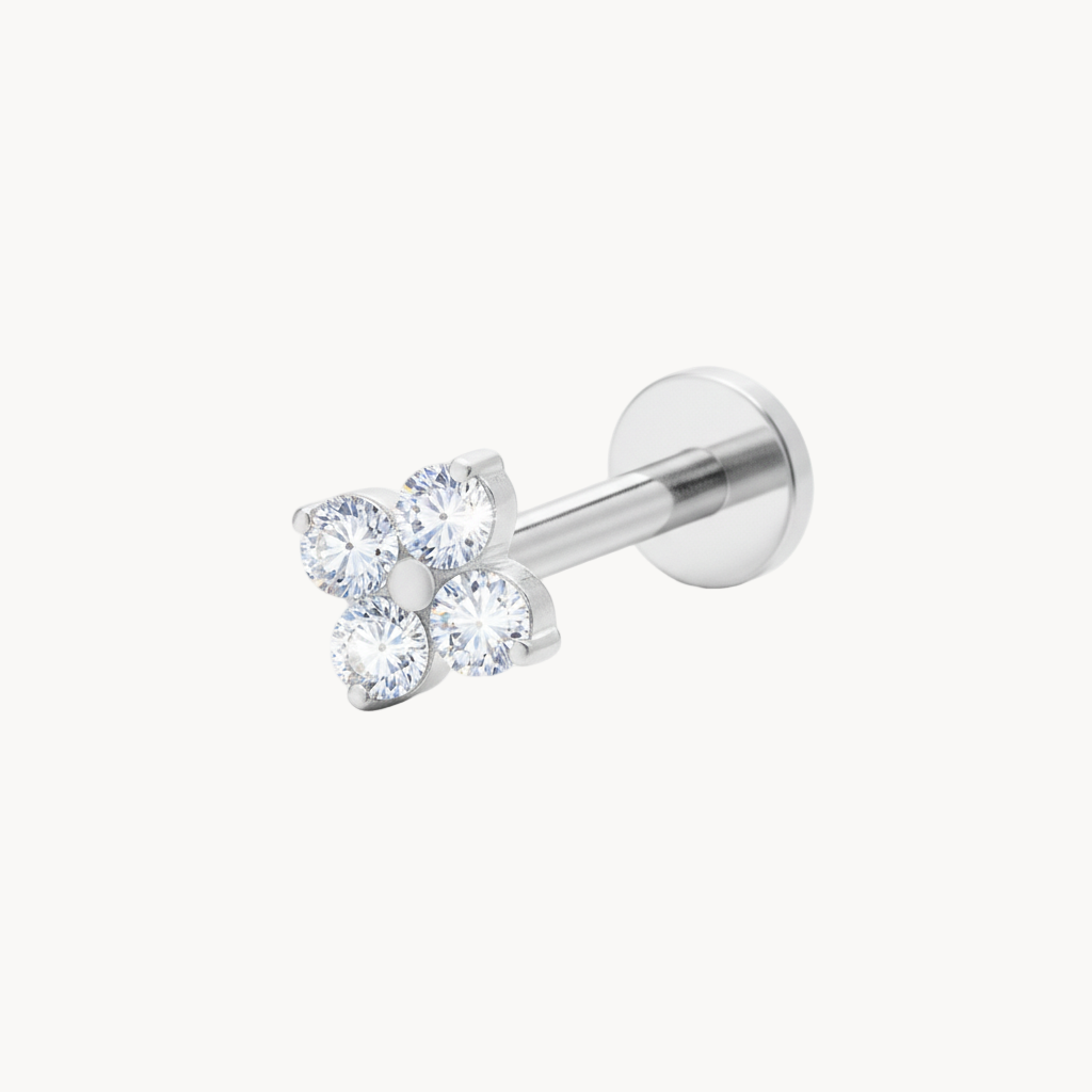 Silber Labret-Stecker mit Kristall-Blume