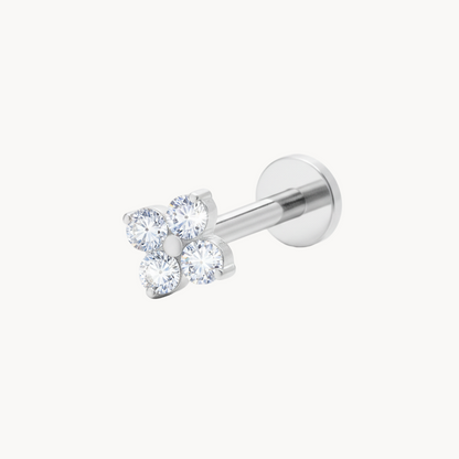 Silber Labret-Stecker mit Kristall-Blume